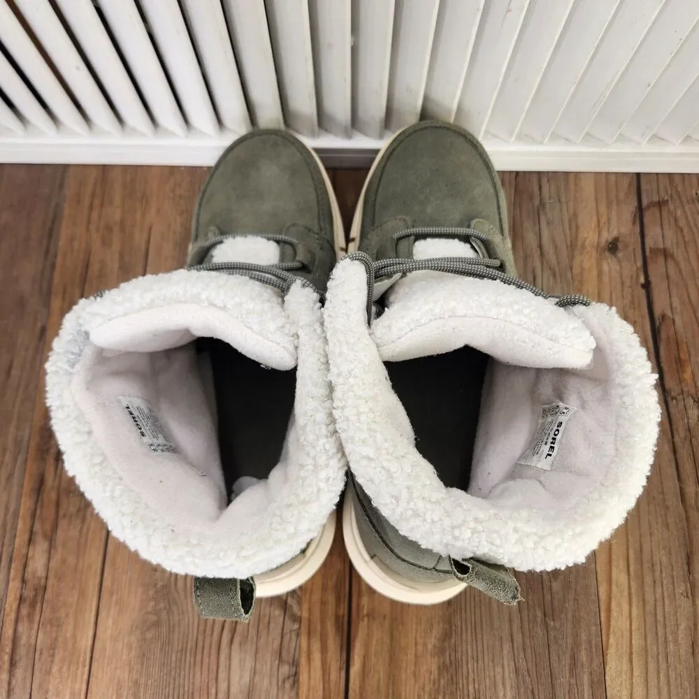 Sorel Explorer II Carnival Cozy Waterproof Boots Womens Sz 8.5 Green Suede Ankle